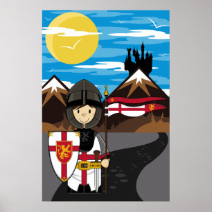 Cavaleiro do cruzado com poster da bandeira