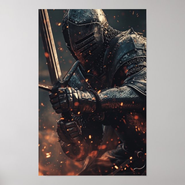 Cavaleiro Medieval em Ação - Poster de Batalha Fer (Frente)