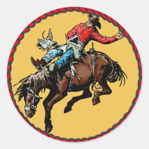 Cavaleiro ocidental do Bronc do rodeio da etiqueta