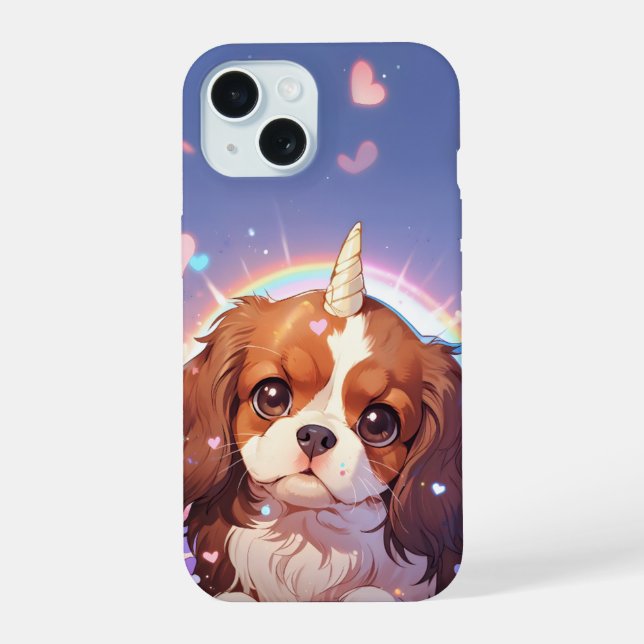 Cavalier King Charles Pastel Unicorn Rainbow sky (Verso)