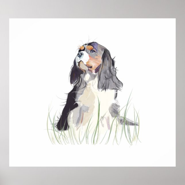 Cavalier King Watercolor Wall Art Poster (Frente)
