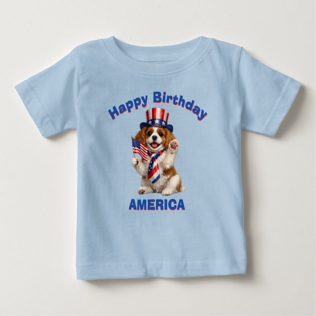 Cavalier Spaniel Filhote (2d) Camiseta Patriótica  (Frente)