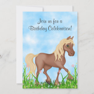 Cavalo bonito e Flores Convite de Aniversário