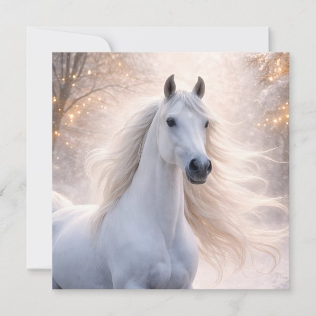 Cavalo Branco Bonito na Neve Férias de Natal (Frente)