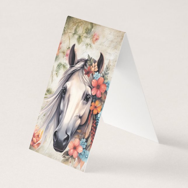 Cavalo branco em flores. (Frente)