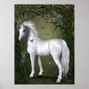 Cavalo branco nas madeiras com impressão dos