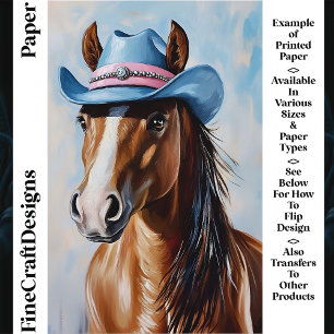 Cavalo Castanho Chapéu de Cowboy Azul Papel Craft 