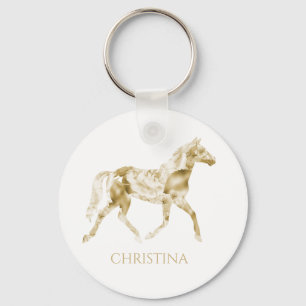 Cavalo Chaveiro Personalizado Dourado Floral