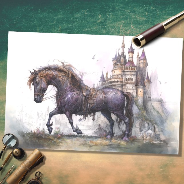 Cavalo com Papel Decoupage do Castelo Steampunk 2 (Criador carregado)