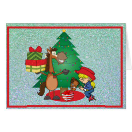 Cavalo com presentes e cartão de vaqueira de caval