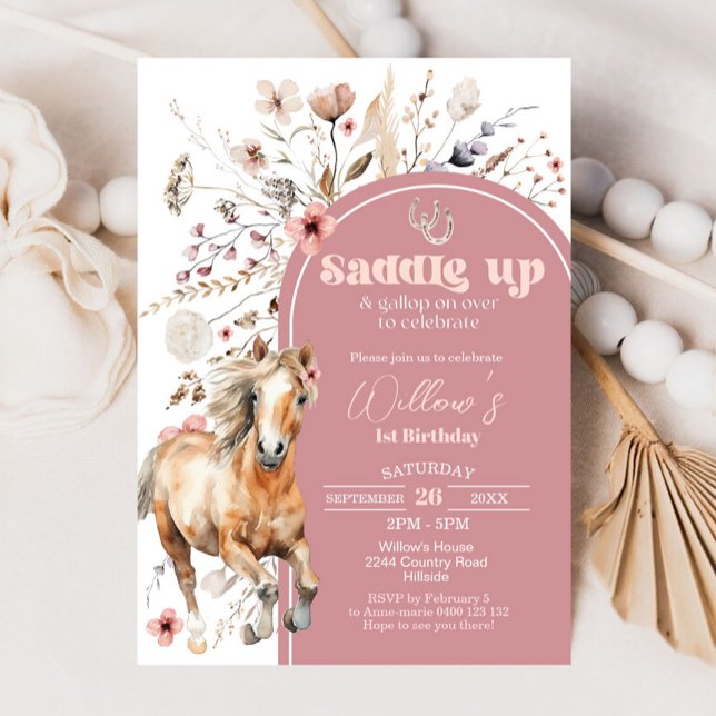 Cavalo Convite de Aniversário Boho Horse Wildflowe (Wildflower Horse Birthday Invitation)