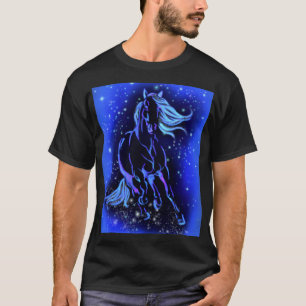 Cavalo Corrente T-Shirt Azul Lua Azul Noite Estrel