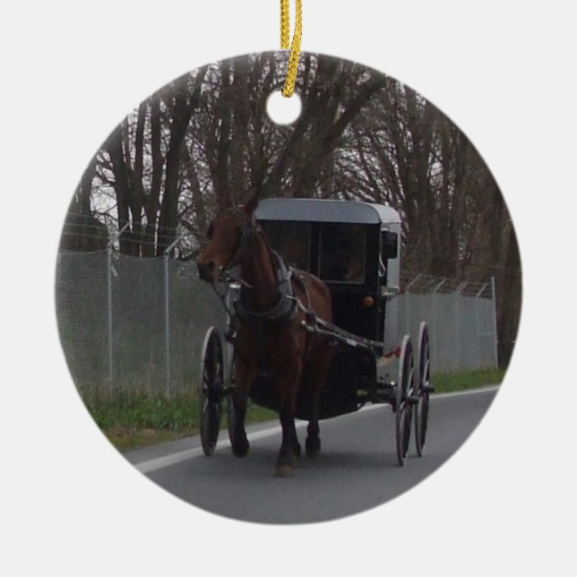 Cavalo de Amish & ornamento do carrinho (Frente)