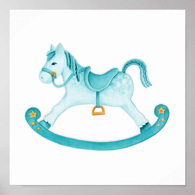 Cavalo de balanço arte aquarela poster berçário in (Frente)