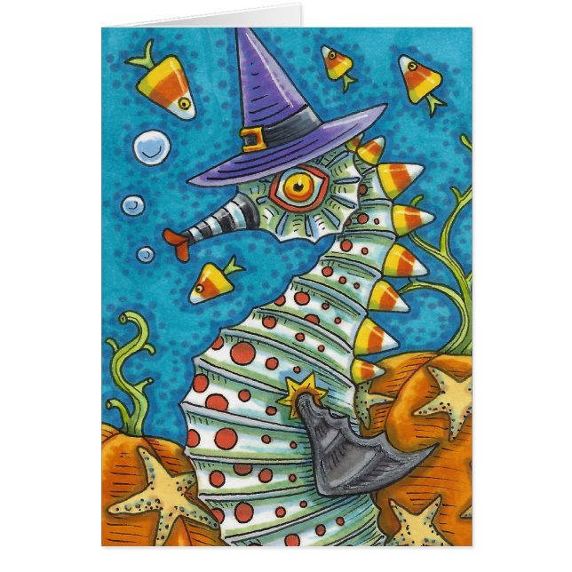 CAVALO DE CANDY CORN, SOB O CARTÃO MARÍTIMO HALLOW (Frente)