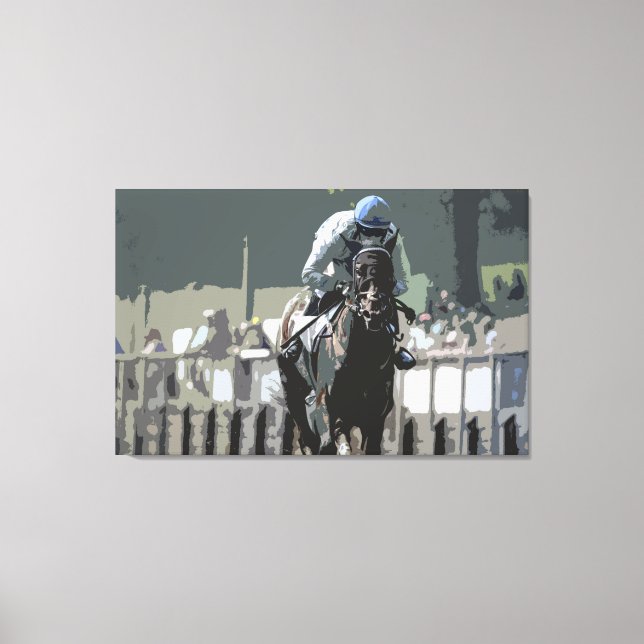 Cavalo De Corrida Com Jockey Em Blue Canvas Print (Frente)