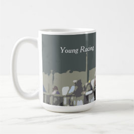 Cavalo De Corrida Com Jóquei Em Xícara Azul