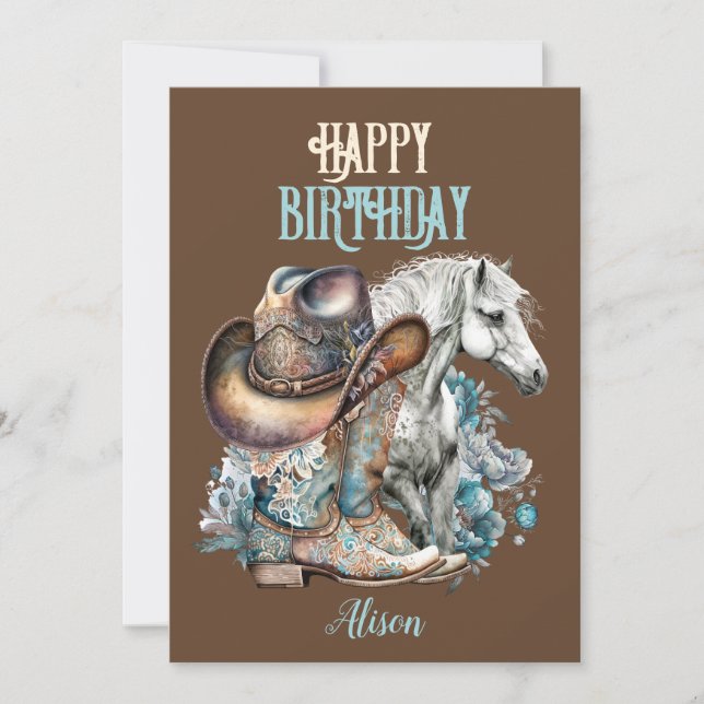 Cavalo de vaca floral castanho ocidental Aniversár (Frente)