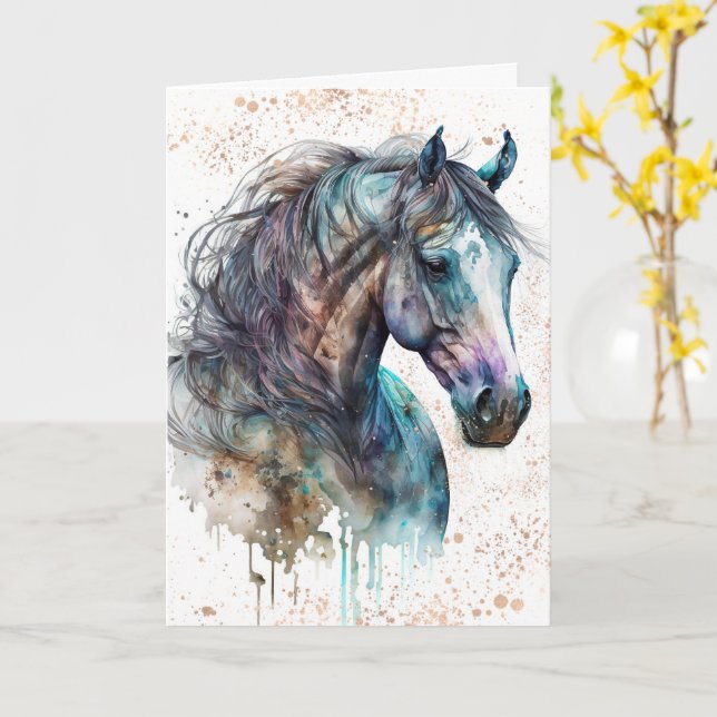 Cavalo dos Sonhos | Design em Aquarela | Cartão de (Flor Amarela)