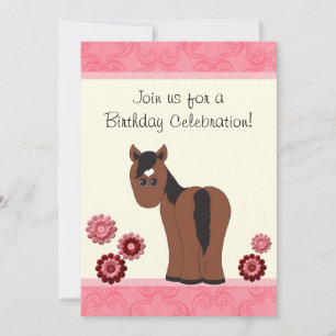 Cavalo e Flores Convite de Aniversário para Menina