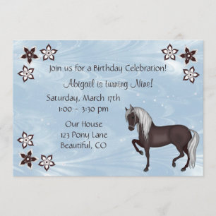 Cavalo e Flores Convite de Aniversário ~ Raparigas