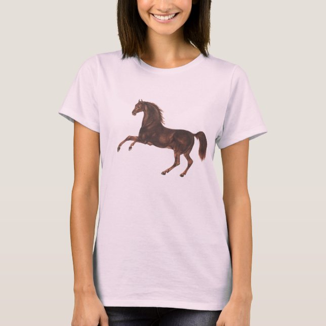 Cavalo Ilustrado Vintage em T-Shirt Rosa (Frente)