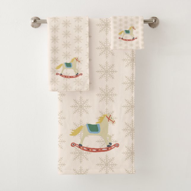 Cavalo Mecânico de Natal com Floco de Neve Toalhas (Insitu)