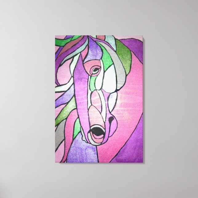 Cavalo Metálico em Canvas Rosa (Frente)