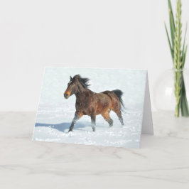Cavalo Mustang Correndo no Cartão de Natal da Neve