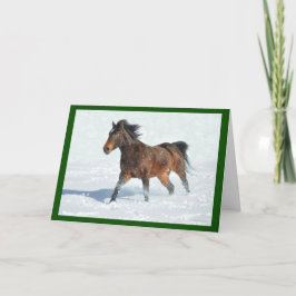 Cavalo Mustang Correndo no Cartão de Natal da Neve