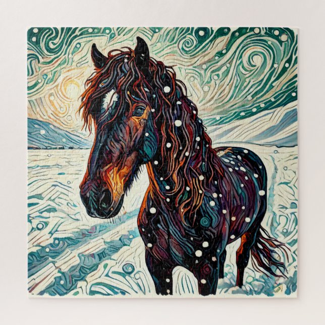 Cavalo na Quebra-cabeça da peça Snow 600 (Vertical)