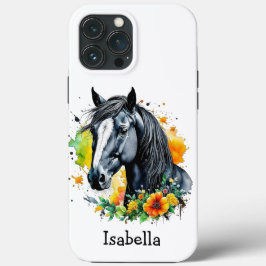 Cavalo Negro Cercado por Flores Personalizadas