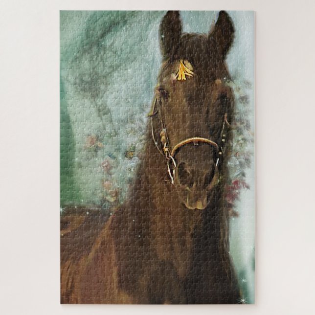 Cavalo Negro Frísia - Quebra-cabeça (Vertical)
