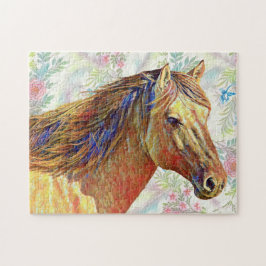 Cavalo ouro no Padrão Floral Quebra-cabeça