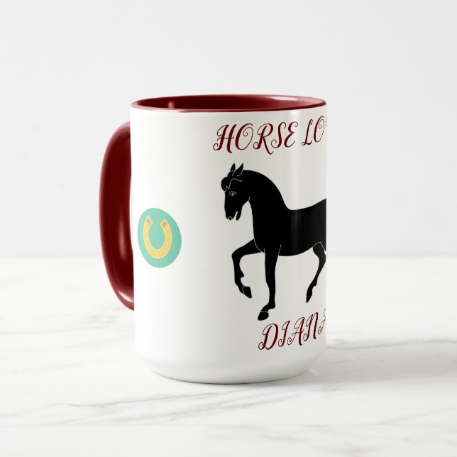Cavalo Pousou duas caneca tonta com nome personali (Frente Esquerda)