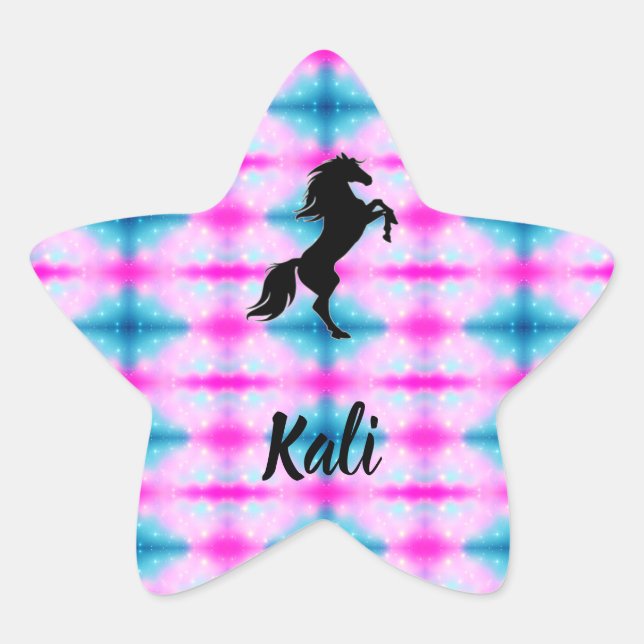 Cavalo Preto Criando Pink Personalizado e Adesivo  (Frente)