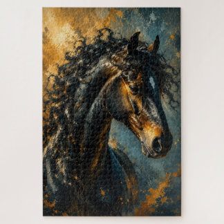 Cavalo Preto Curvo Majestoso Quebra-Cabeça Abstrat