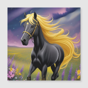 Cavalo Preto Majestoso com Crina Dourada Fluindo