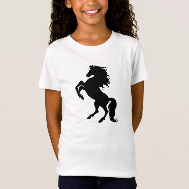 Cavalo preto que eleva - o t-shirt cabido Bella da (Frente)