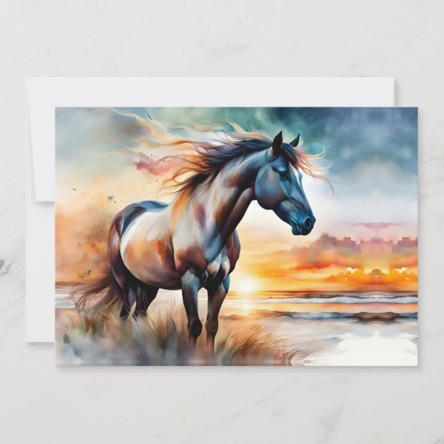 Cavalo Selvagem sobre Duna Cinzenta no Sunset (Frente)