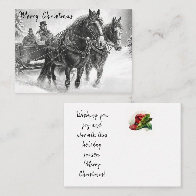 Cavalo Vintage e Cartão de Natal de Carruagem (Frente/Verso)