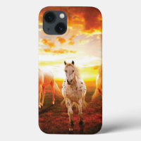 Cavalos ao pôr do sol travesseiro decorativo
