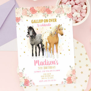 Cavalos bonito e Flores Convite de Aniversário