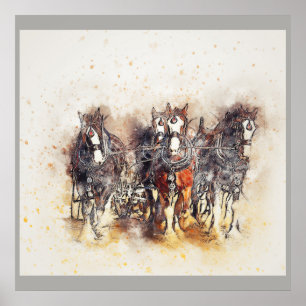 Cavalos de esboço, poster da foto dos trabalhos d