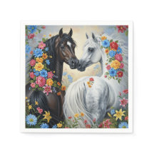 Cavalos de guardanapo de papel emoldurados em flo