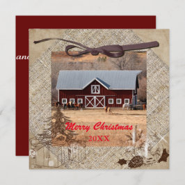Cavalos e Barn Merry Christmas Flat Card