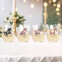 Cavalos Em Corrente De Aquarela Com Acentos Florai