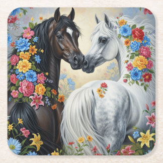 Cavalos emoldurados em flores Porta-copos