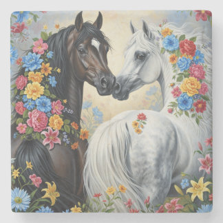 Cavalos enquadrados em flores Porta-copos