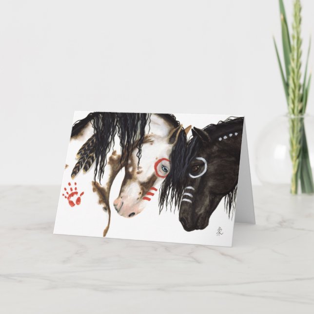 Cavalos Nativos Americanos Majestosos por Cartão B (Frente)